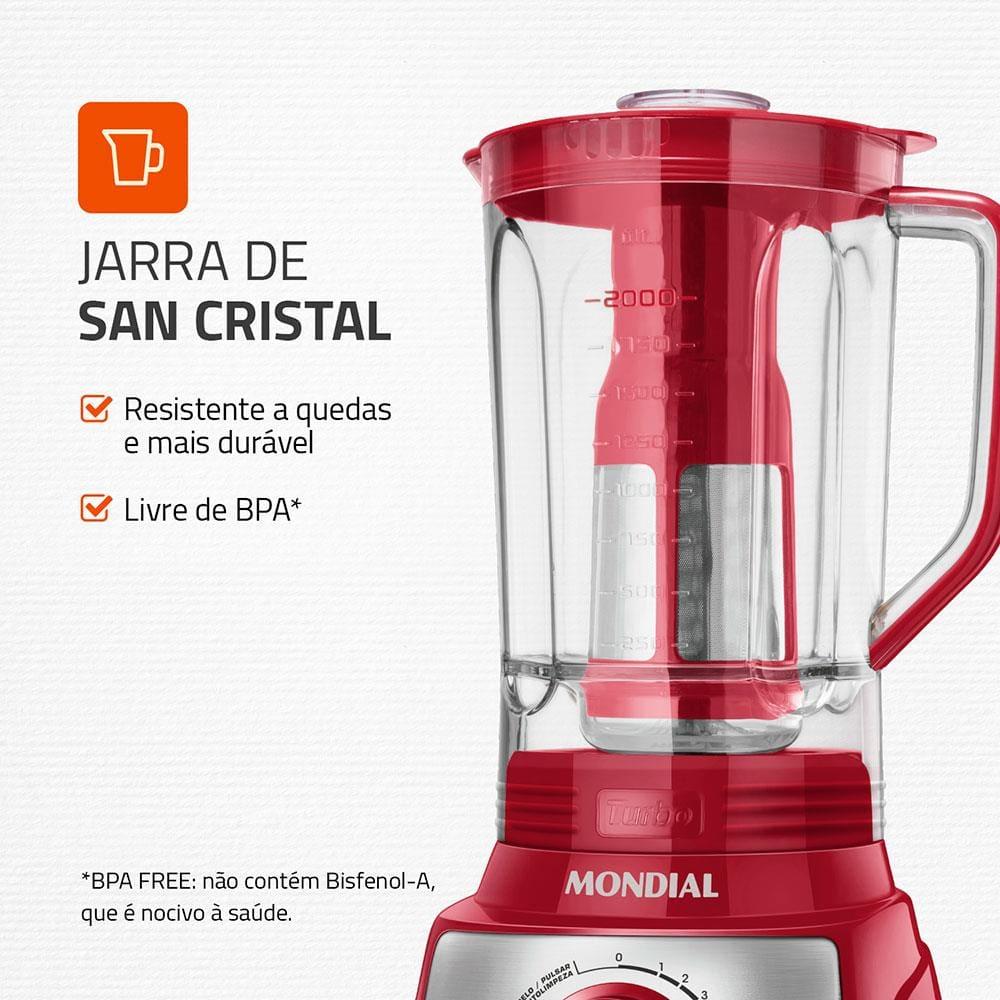 Liquidificador Mondial Turbo L-1100 3L 1100W 12 Velocidades Vermelho/Inox - 3