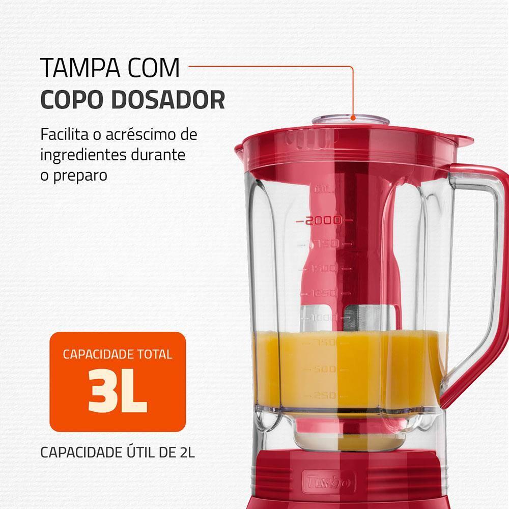 Liquidificador Mondial Turbo L-1100 3L 1100W 12 Velocidades Vermelho/Inox - 5