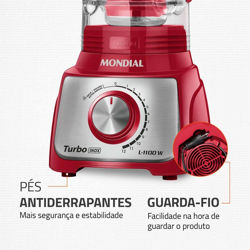 Liquidificador Mondial Turbo L-1100 3L 1100W 12 Velocidades Vermelho/Inox - 7