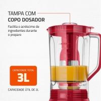 Liquidificador Mondial Turbo L-1100 3L 1100W 12 Velocidades Vermelho/Inox - 5