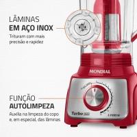 Liquidificador Mondial Turbo L-1100 3L 1100W 12 Velocidades Vermelho/Inox - 6