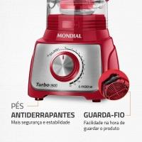 Liquidificador Mondial Turbo L-1100 3L 1100W 12 Velocidades Vermelho/Inox - 7