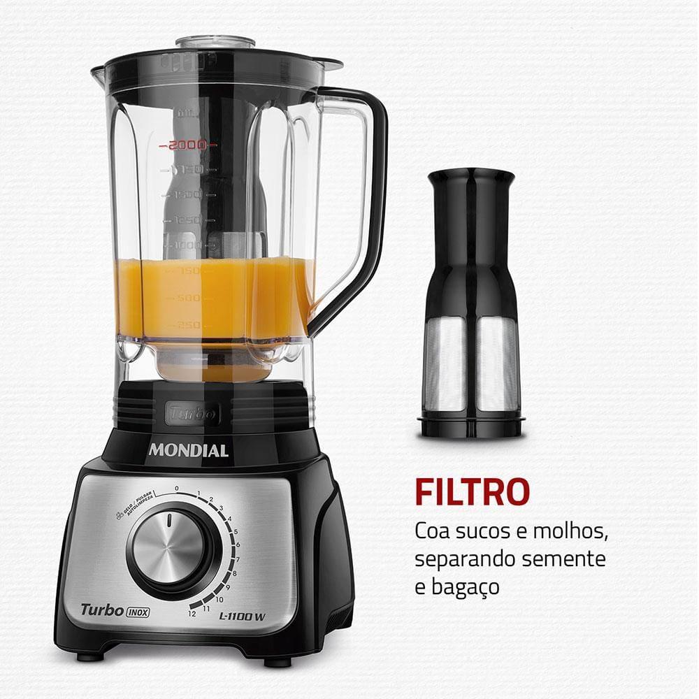 Liquidificador Mondial Turbo L-1100 3L 1100W 12 Velocidades Preto/Inox - 4