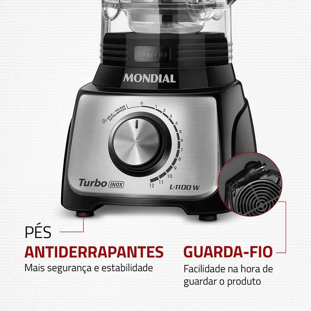 Liquidificador Mondial Turbo L-1100 3L 1100W 12 Velocidades Preto/Inox - 7