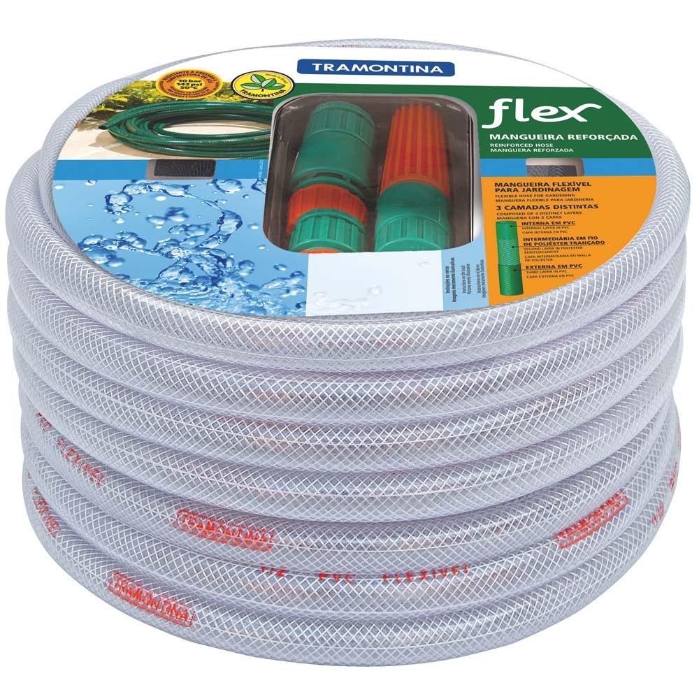 Mangueira Tramontina Flex de 1/2" para Jardim com Engates Rápidos e Esguicho - 15m - Gelo - 1
