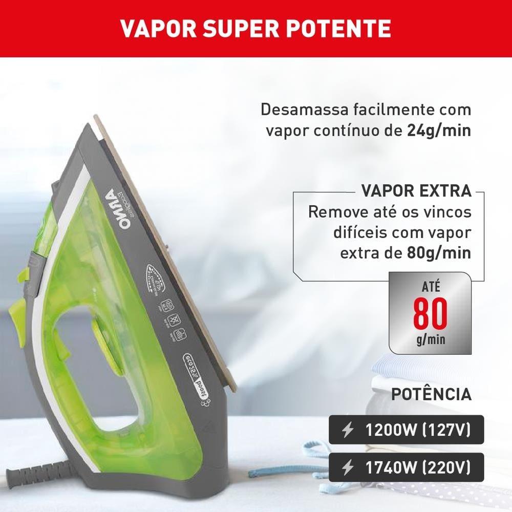 Ferro de Passar a Vapor Arno Ecogliss FEC1 com Spray e Base Cerâmica - Verde - 4