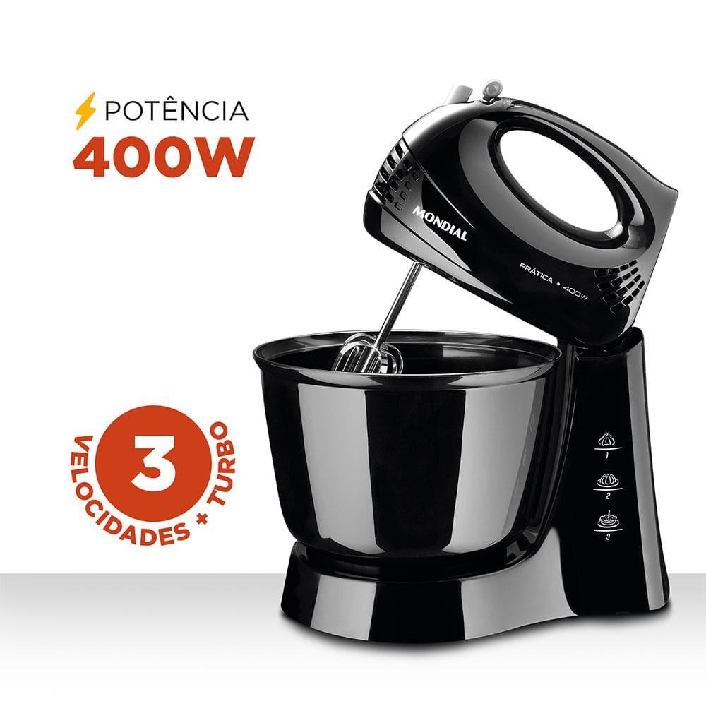 Batedeira Mondial Prática Black B-44 com 3 Velocidades – Preta - 2