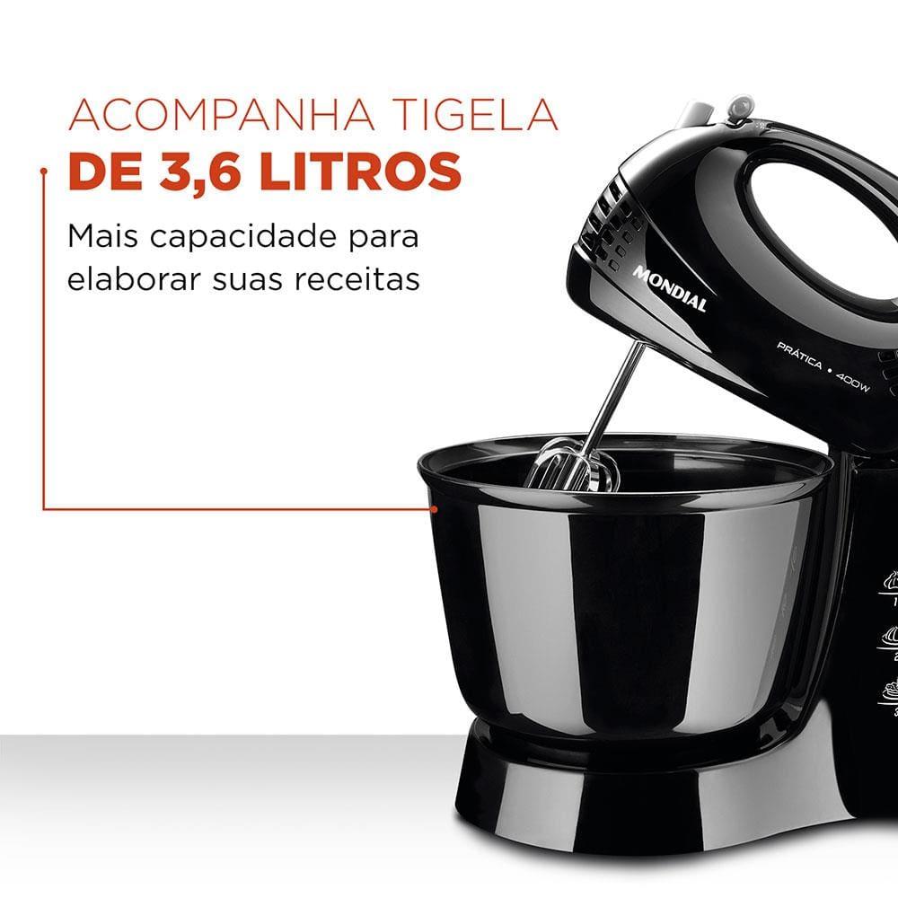 Batedeira Mondial Prática Black B-44 com 3 Velocidades – Preta - 3