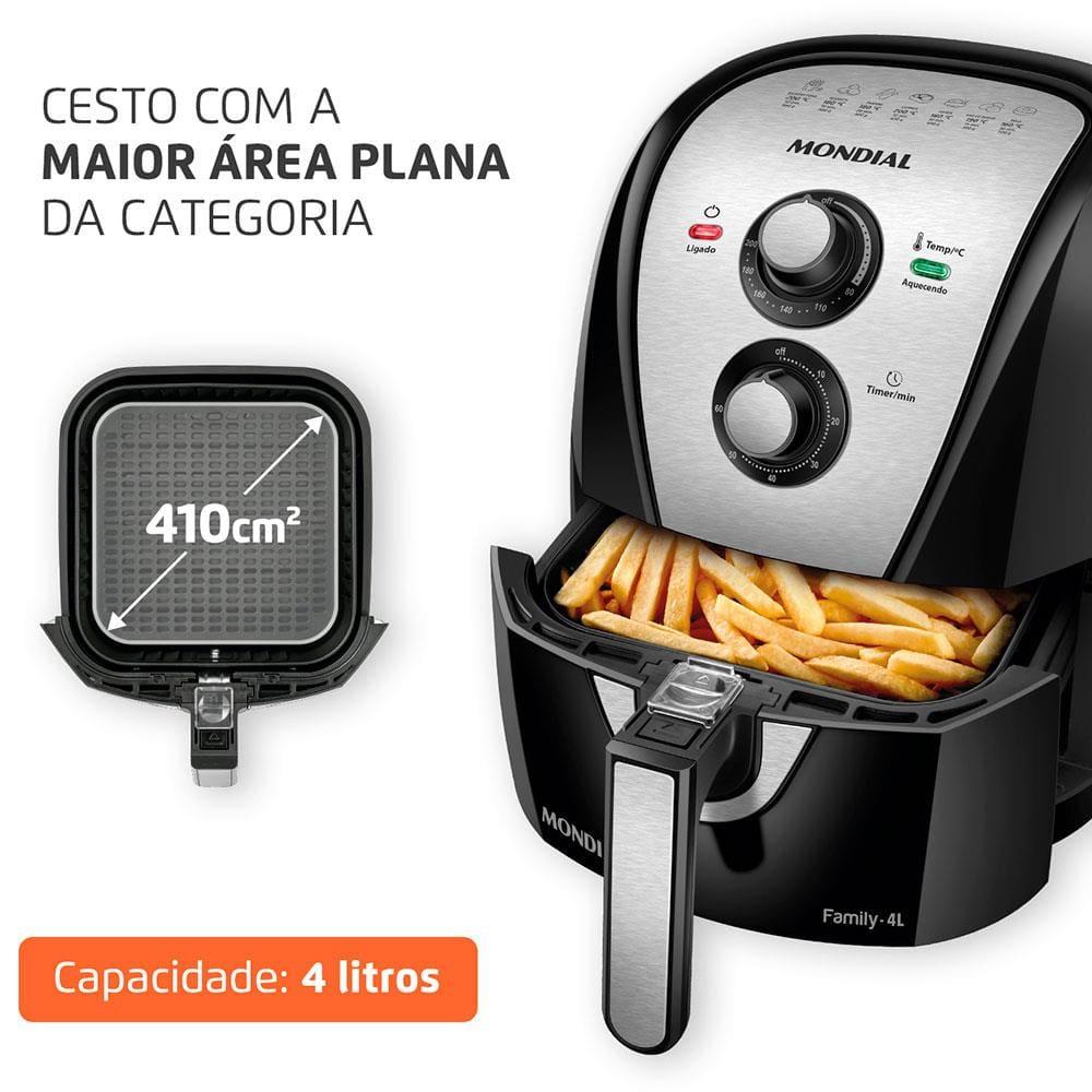 Fritadeira Elétrica Sem Óleo Air Fryer Mondial AFN40BI Family Inox 4L - Preta/Inox - 2
