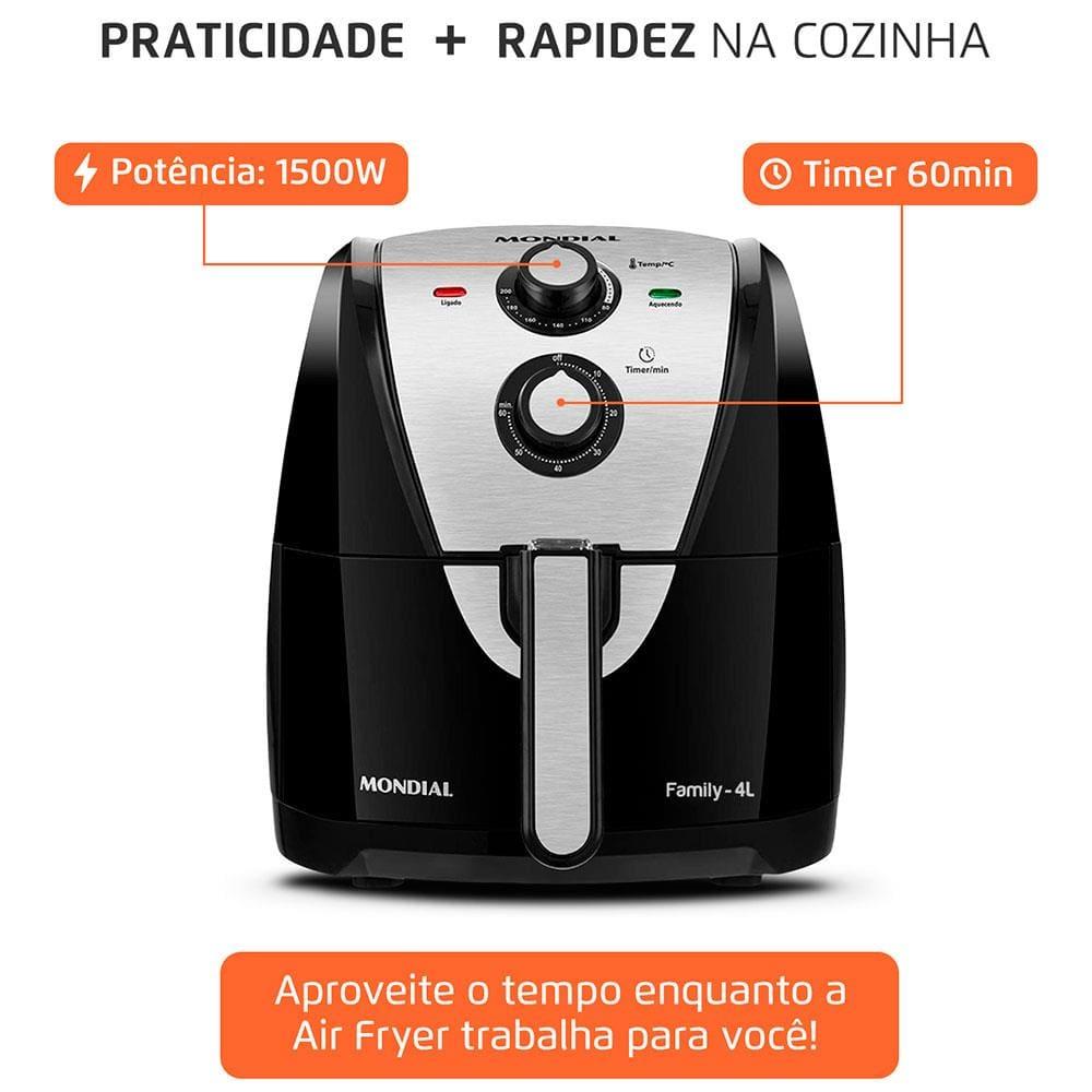 Fritadeira Elétrica Sem Óleo Air Fryer Mondial AFN40BI Family Inox 4L - Preta/Inox - 7