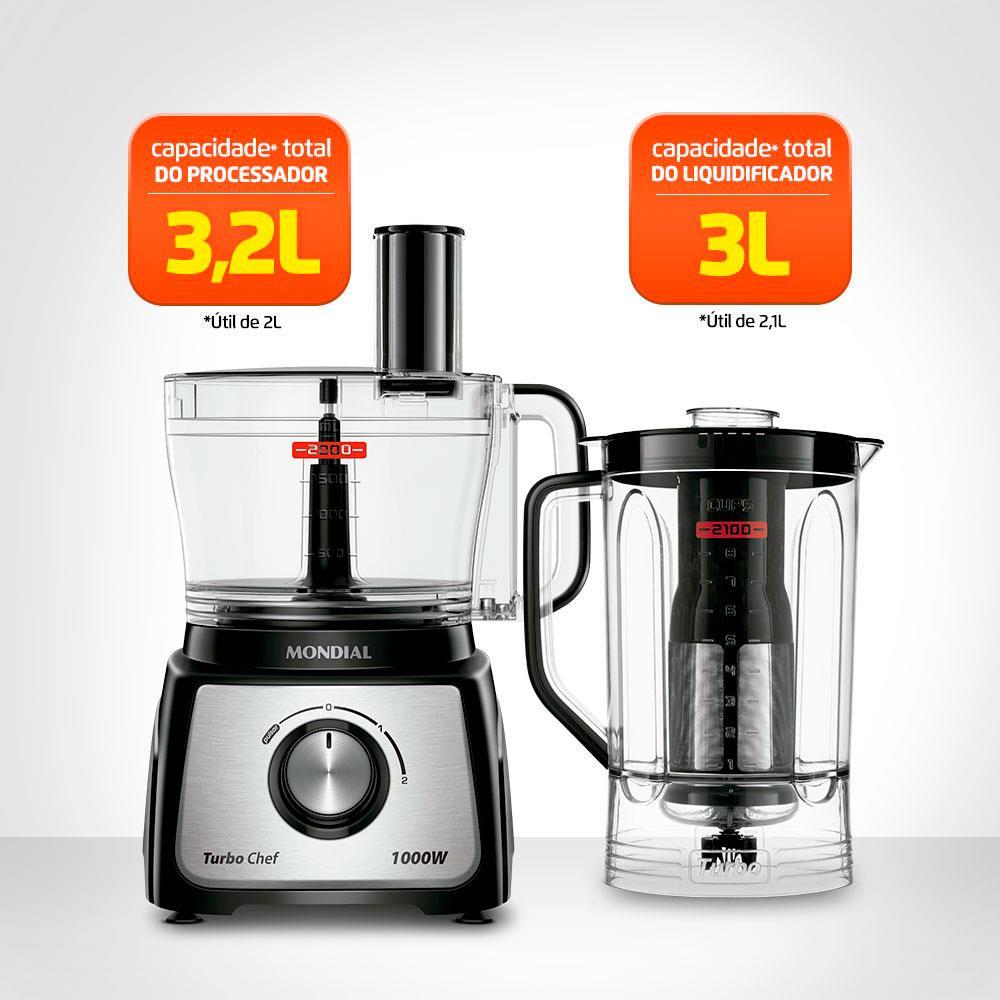 Multiprocessador de Alimentos Mondial Turbo Chef 9 em 1 MPN-01-BF 2 Velocidades + Pulsar 1000 W - 4