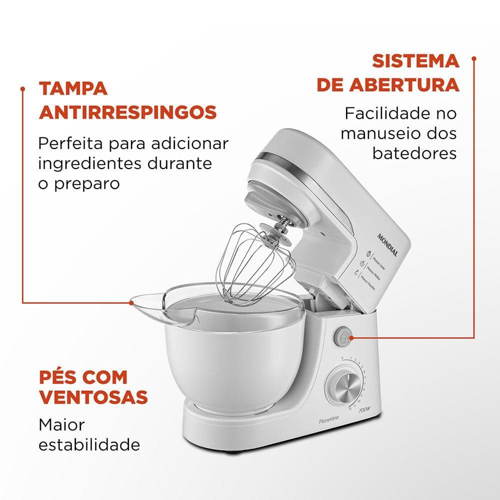 Batedeira Planetária Mondial BP-03W-2B com 12 Velocidades e 700W - Branca - 6