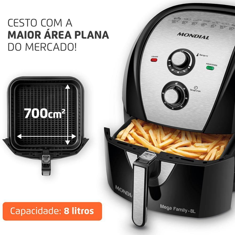 Fritadeira Elétrica Sem Óleo Air Fryer Mondial Mega Family AFN-80-BI 8L Preta/Inox - 3