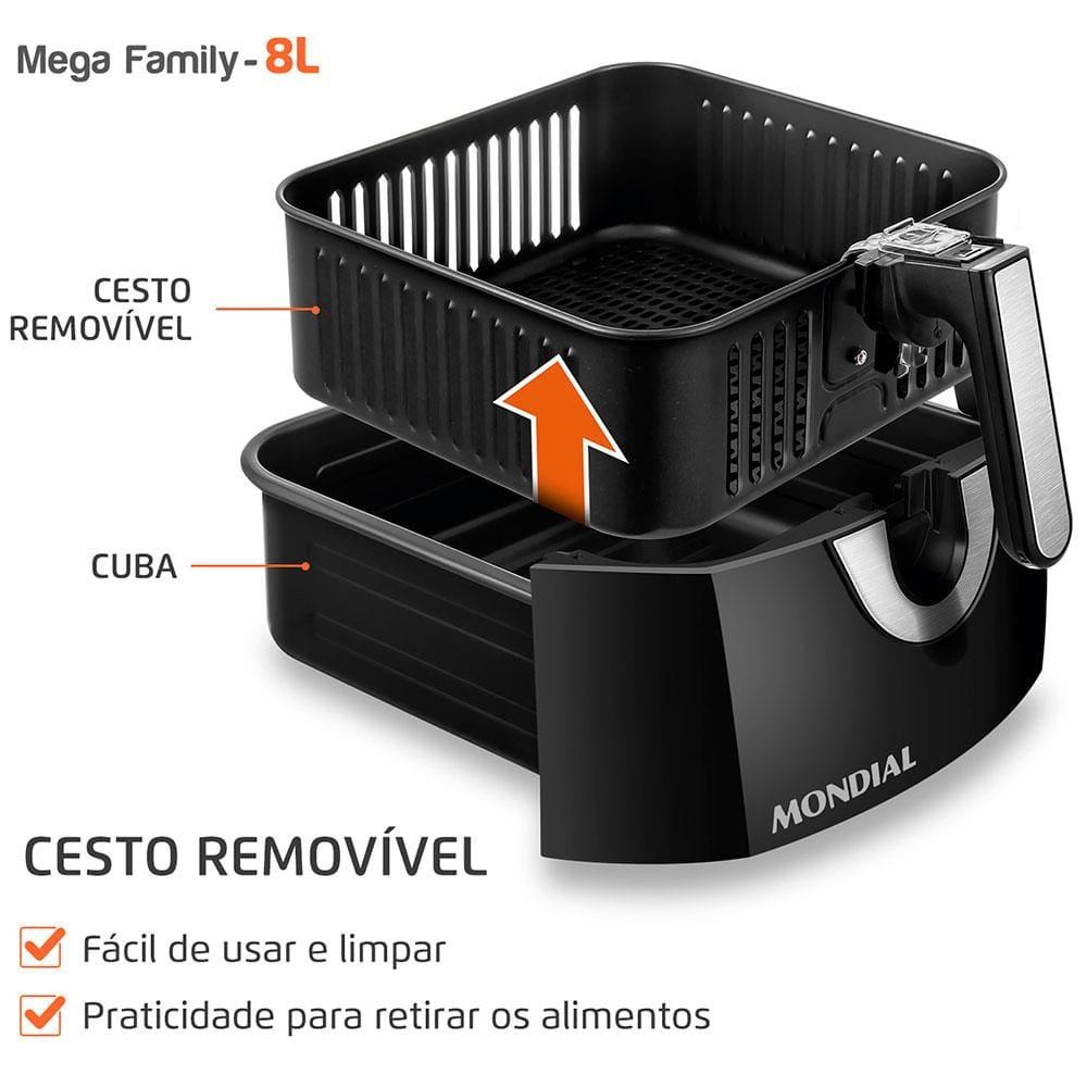 Fritadeira Elétrica Sem Óleo Air Fryer Mondial Mega Family AFN-80-BI 8L Preta/Inox - 5