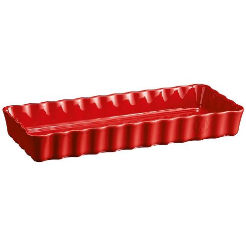 Travessa Retangular Canelada Emile Henry em Cerâmica 15x36 cm - Vermelha