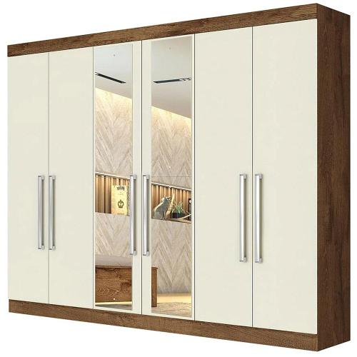 Guarda-Roupa Casal Mademarques Alba com Espelho, 6 Portas e 4 Gavetas