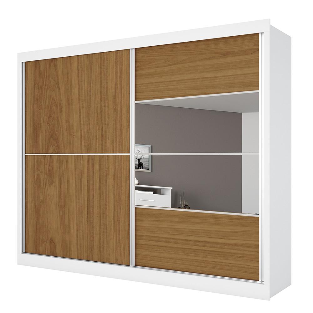 Guarda-Roupa Casal Móveis Europa Londres Flex com Espelho, 2 Portas de Correr e 4 Gavetas - 205cm de largura - 1