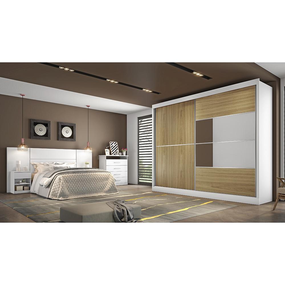 Guarda-Roupa Casal Móveis Europa Londres Flex com Espelho, 2 Portas de Correr e 4 Gavetas - 205cm de largura - 2