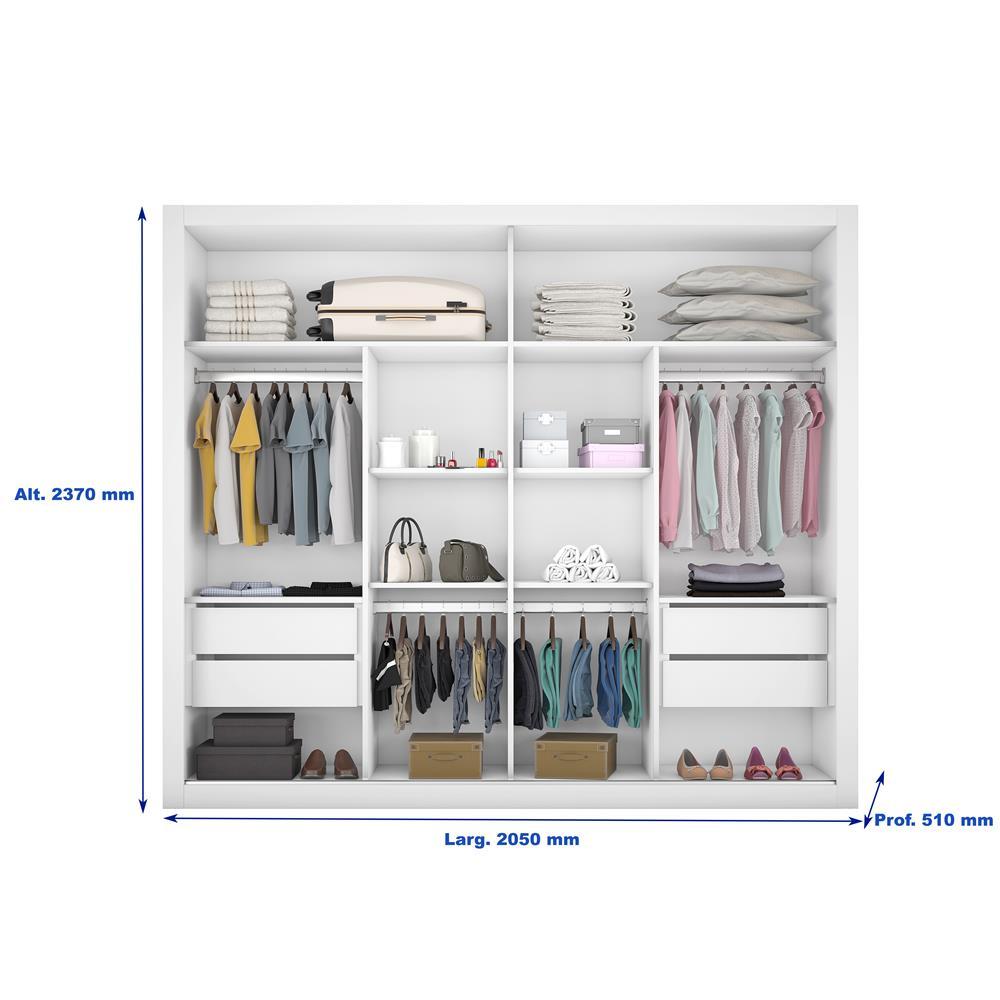 Guarda-Roupa Casal Móveis Europa Londres Flex com Espelho, 2 Portas de Correr e 4 Gavetas - 205cm de largura - 6