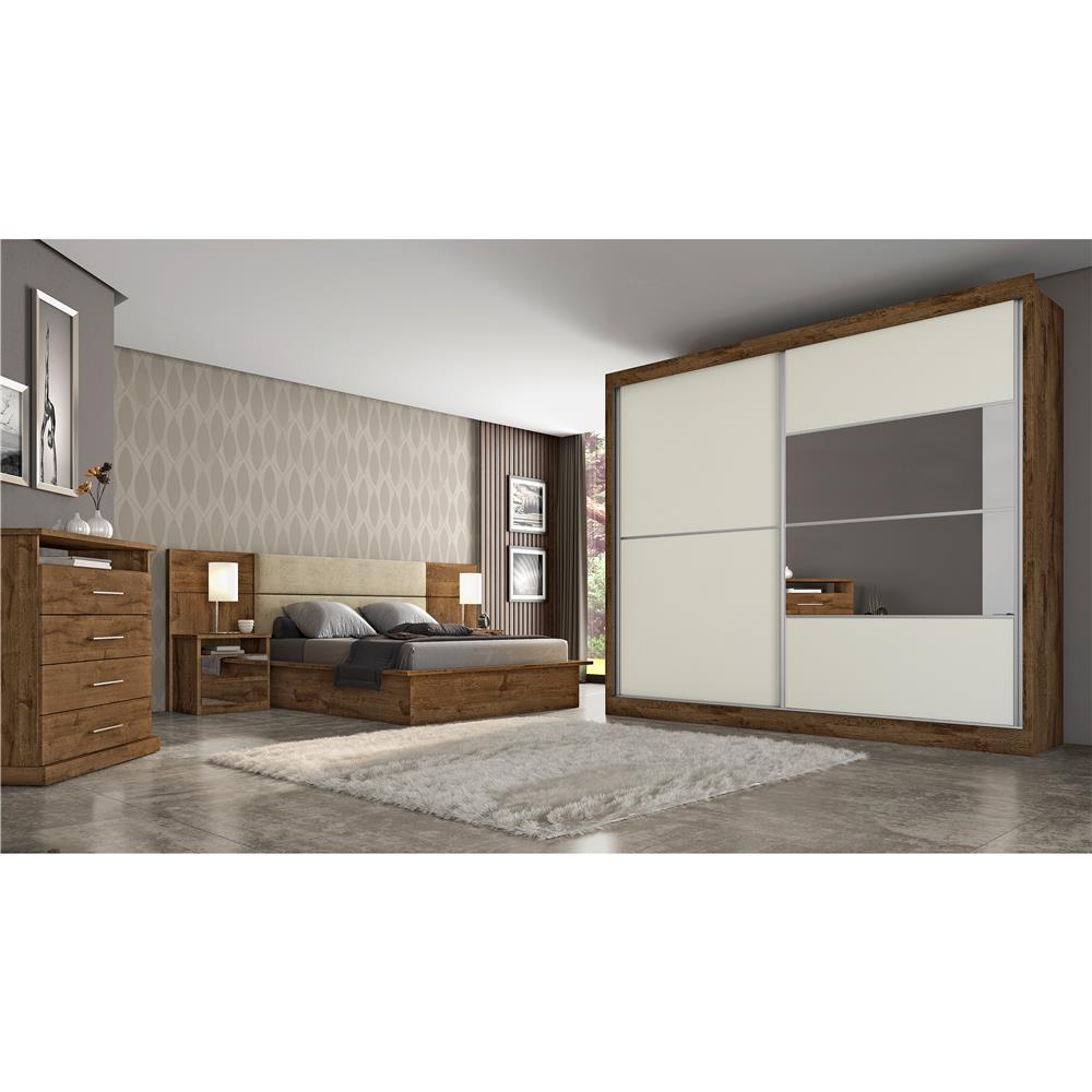 Guarda-Roupa Casal Móveis Europa Londres Flex com Espelho, 2 Portas de Correr e 4 Gavetas - 205cm de largura - 2