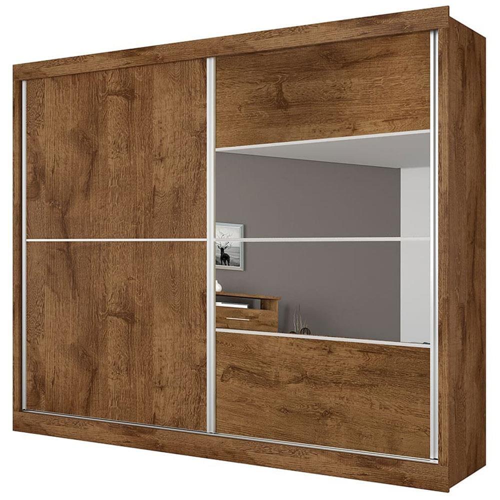 Guarda-Roupa Casal Móveis Europa Londres Flex com Espelho, 2 Portas de Correr e 4 Gavetas - 205cm de largura - 12