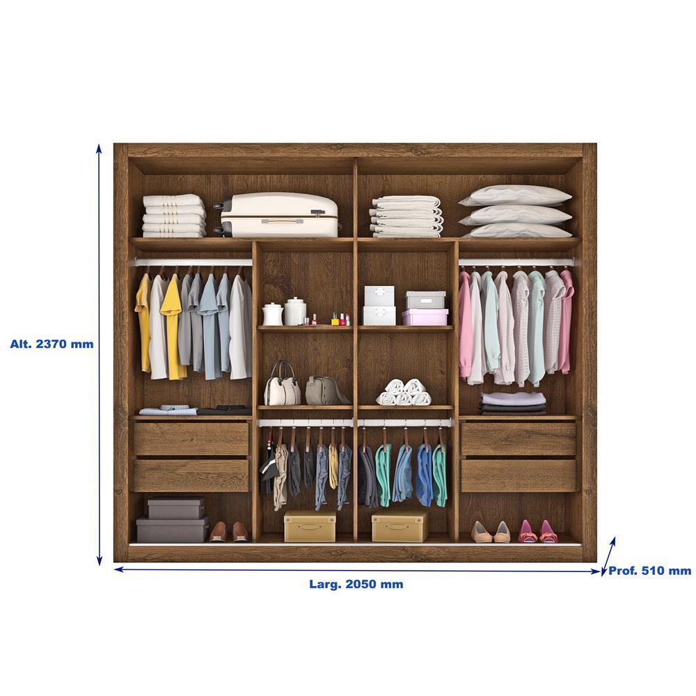 Guarda-Roupa Casal Móveis Europa Londres Flex com Espelho, 2 Portas de Correr e 4 Gavetas - 205cm de largura - 7