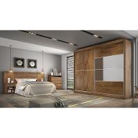 Guarda-Roupa Casal Móveis Europa Londres Flex com Espelho, 2 Portas de Correr e 4 Gavetas - 205cm de largura