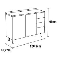 Balcão Bartira Línea com 1 Porta, 3 Gavetas e 1 Prateleira - 120cm de largura - 3