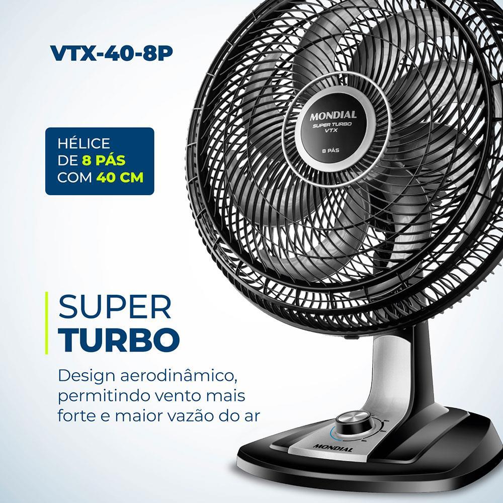 Ventilador de Mesa 40cm Mondial Super Turbo VTX-40-8P 8 Pás 3 Velocidades Preto - 2
