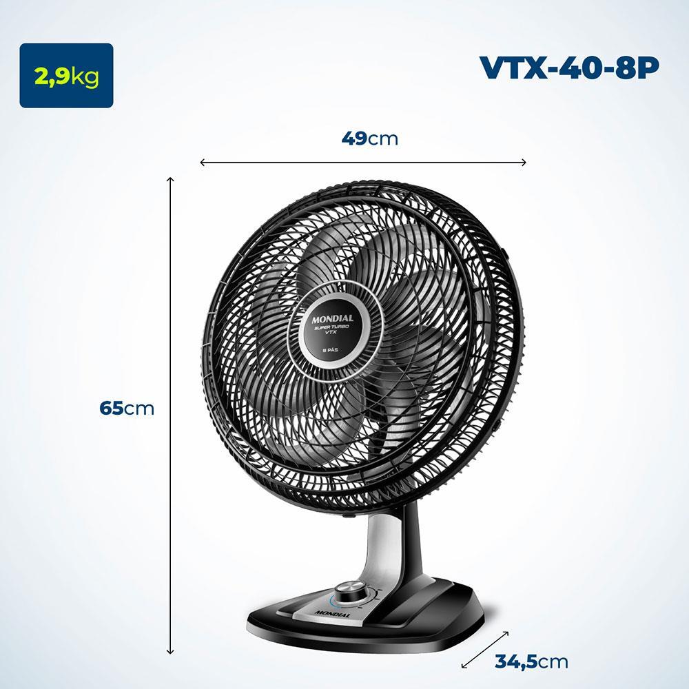 Ventilador de Mesa 40cm Mondial Super Turbo VTX-40-8P 8 Pás 3 Velocidades Preto - 6