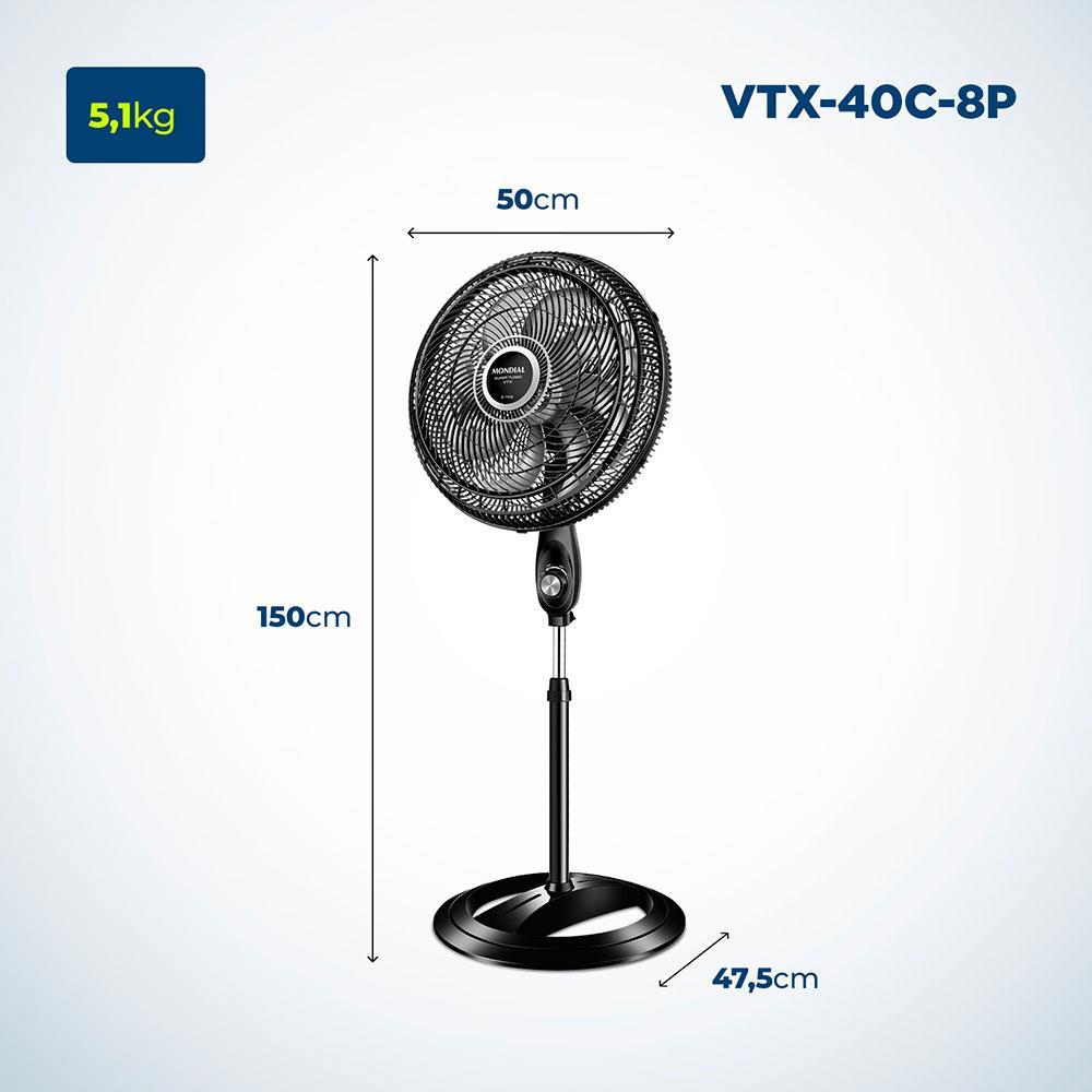Ventilador de Coluna Mondial VTX-40C-8P 40 cm com 3 Velocidades - Preto - 7