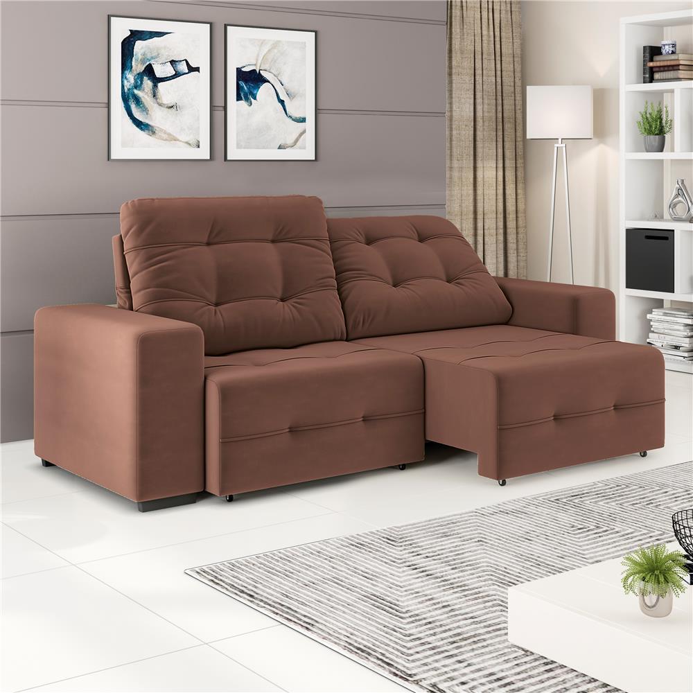 Sofá 4 Lugares Linoforte Bonno Retrátil e Reclinável Revestido em Tecido Suede - 230cm de Largura - 2