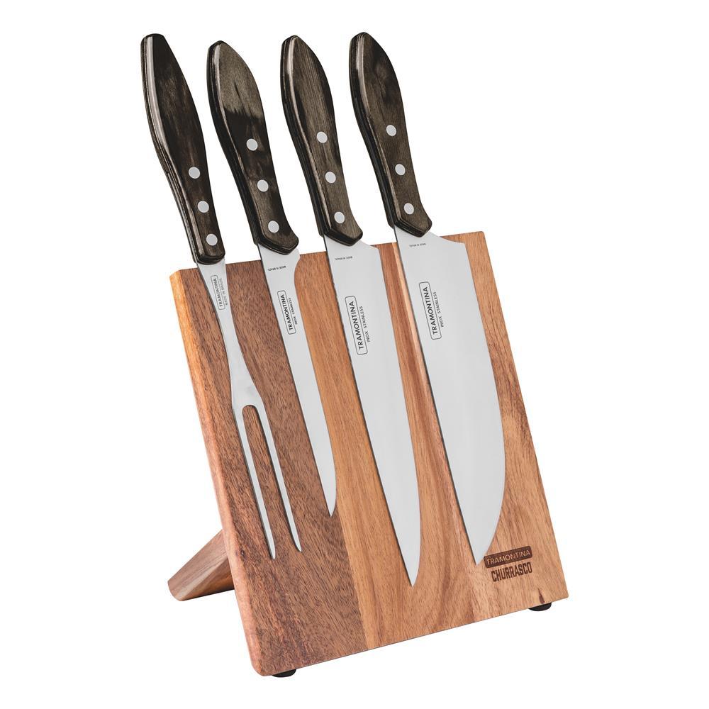 Conjunto para Churrasco Tramontina em Aço Inox e Madeira Polywood Castanho – 5 Peças - 1