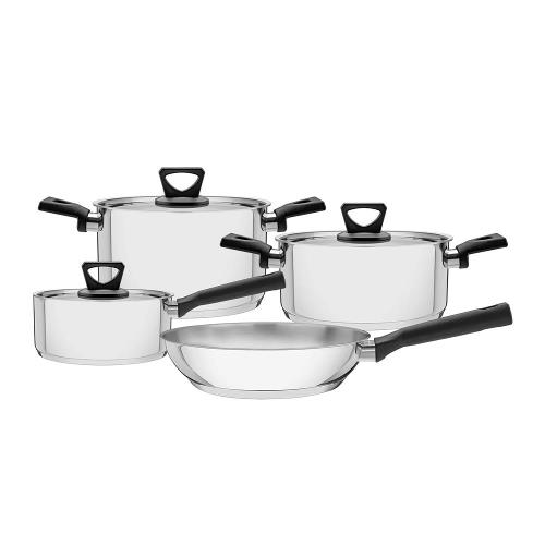 Conjunto de Panelas Tramontina Brava em Aço Inox com Fundo Triplo e Cabos Baquelite - 4 Peças