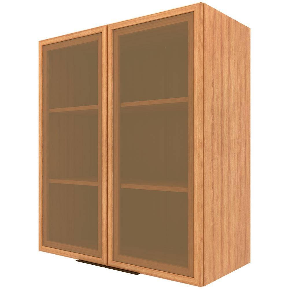 Armário Aéreo Bartira Cristal MDP 15mm com 2 Portas com Vidro e 2 Prateleiras - 80cm de largura - 2