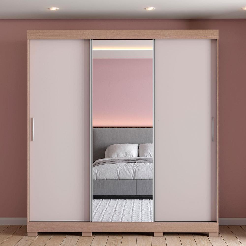 Guarda-Roupa Bartira Ventura com Espelho, 3 Portas de Correr e 4 Gavetas - 205,5cm de largura - 1