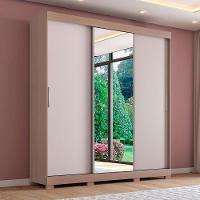 Guarda-Roupa Bartira Ventura com Espelho, 3 Portas de Correr e 4 Gavetas - 205,5cm de largura