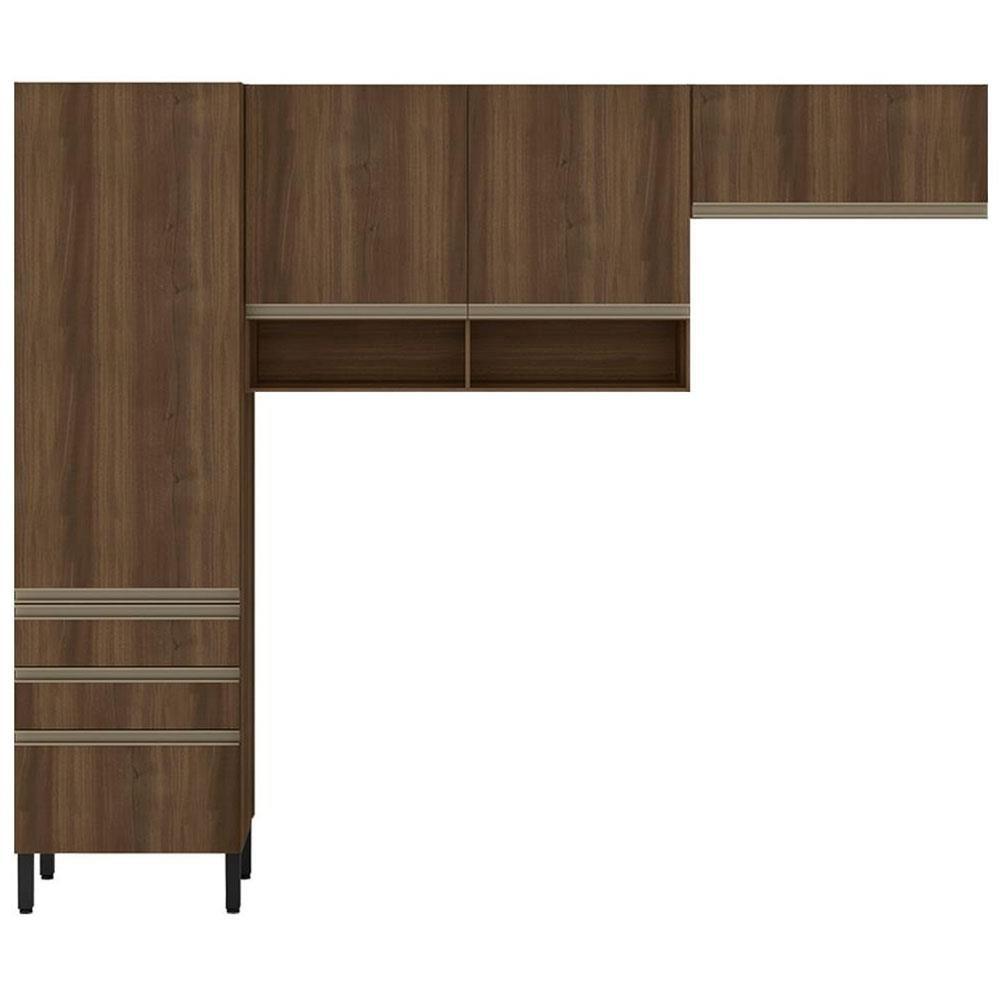 Cozinha Compacta Bartira Jaspe com 4 Portas, 3 Gavetas e 5 Prateleiras - 260,4cm de largura - 1