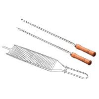 Conjunto de Grelha para Coraçãozinho e Espetos Simples Utimil em Aço Cromado, Aço Inox e Madeira – 3 Peças - 1