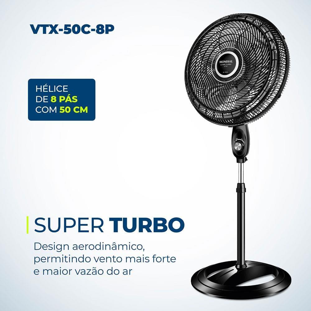 Ventilador de Coluna Mondial Turbo VTX-50C-8P 50cm, 8 pás, 150W - Preto - 2