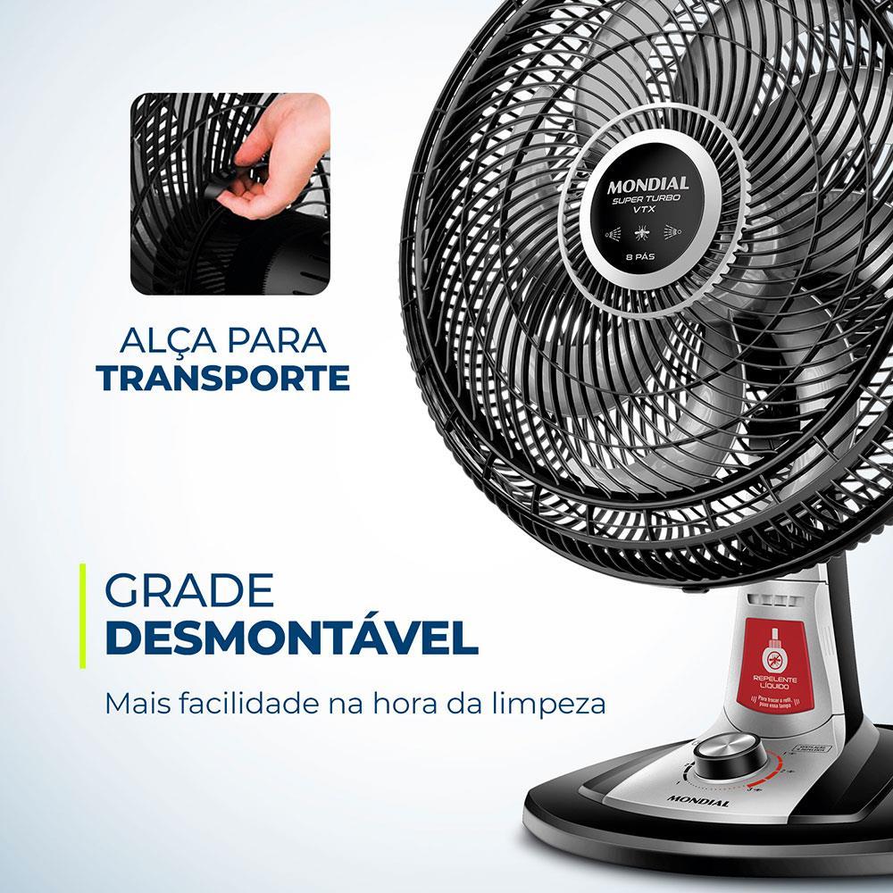 Ventilador de Mesa Mondial VTX-40-8P 40cm com Função Repelente Líquido - Preto - 6