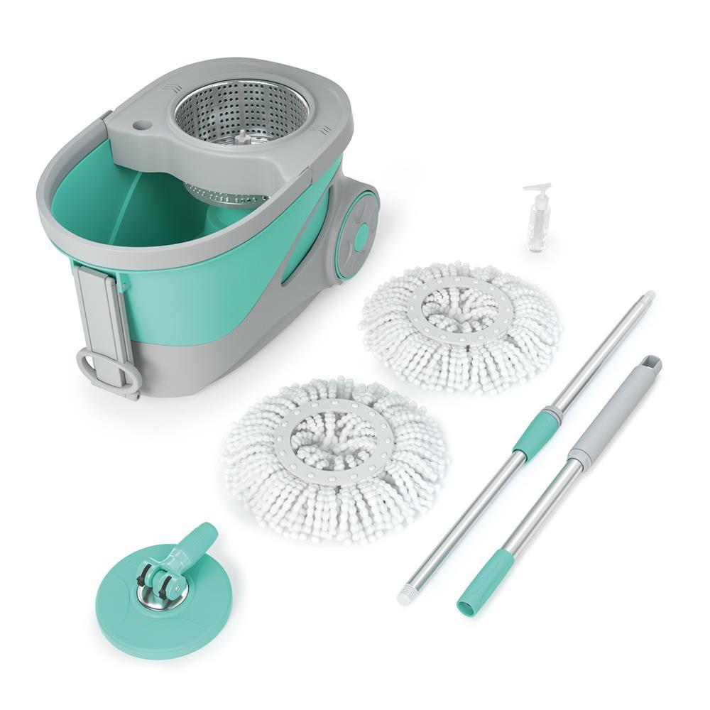 Mop Giratório FlashLimp Ciclone com Balde 20L, Rodas, Cabo Telescópico e 2 Refis – Verde/ Cinza - 2
