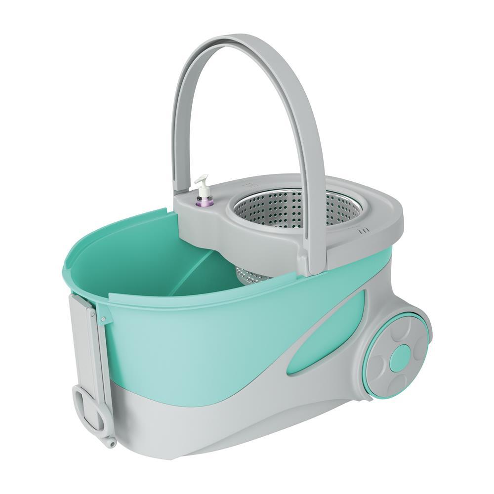 Mop Giratório FlashLimp Ciclone com Balde 20L, Rodas, Cabo Telescópico e 2 Refis – Verde/ Cinza - 3