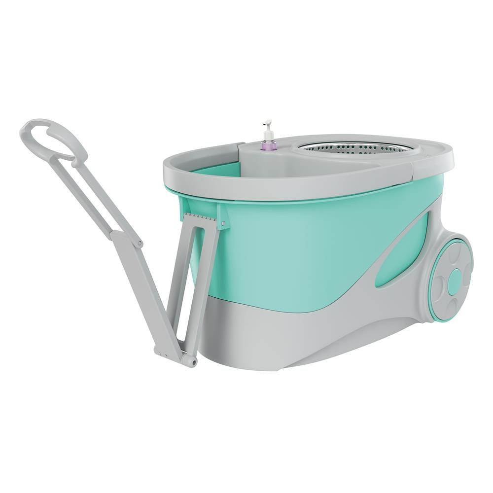 Mop Giratório FlashLimp Ciclone com Balde 20L, Rodas, Cabo Telescópico e 2 Refis – Verde/ Cinza - 6