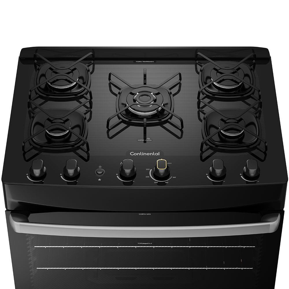 Fogão Continental 5 Bocas FC5GP com Mesa de Vidro, Tecnologia Top Limpa Fácil e Acendimento Automático – Preto - 3
