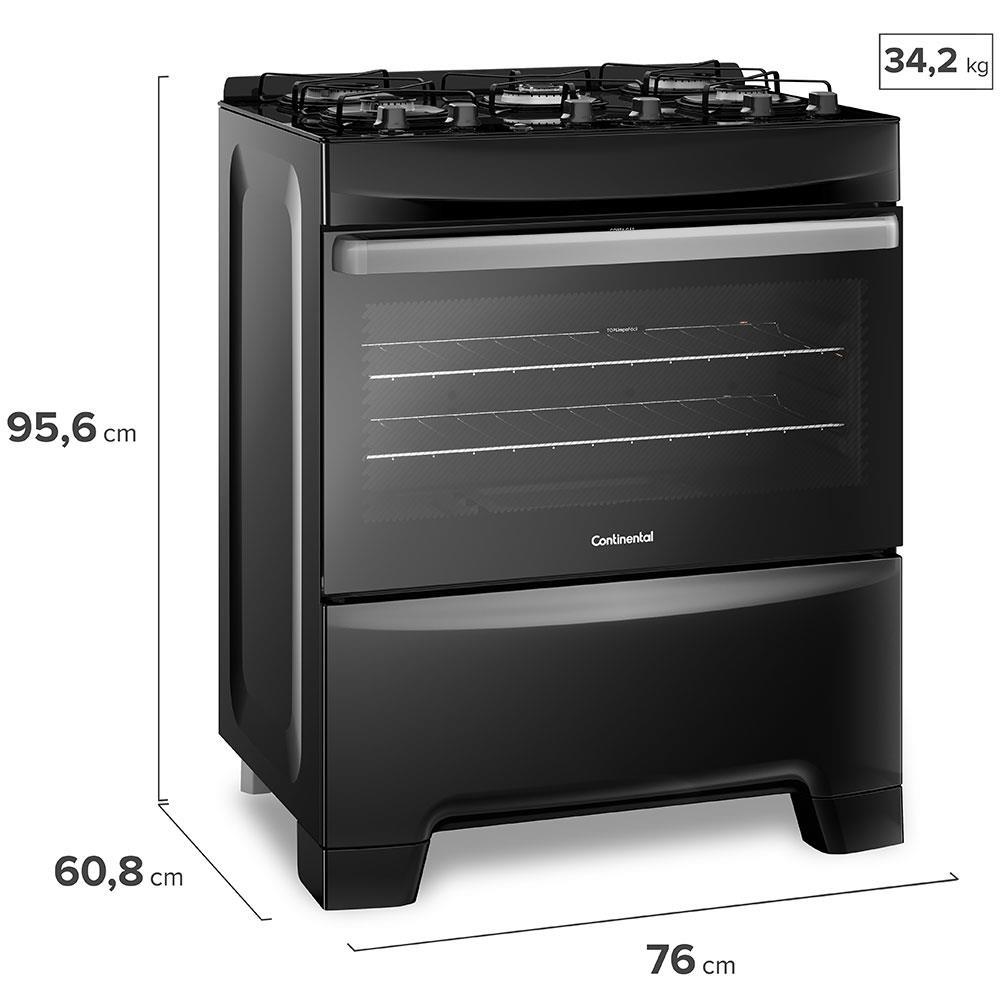Fogão Continental 5 Bocas FC5GP com Mesa de Vidro, Tecnologia Top Limpa Fácil e Acendimento Automático – Preto - 8