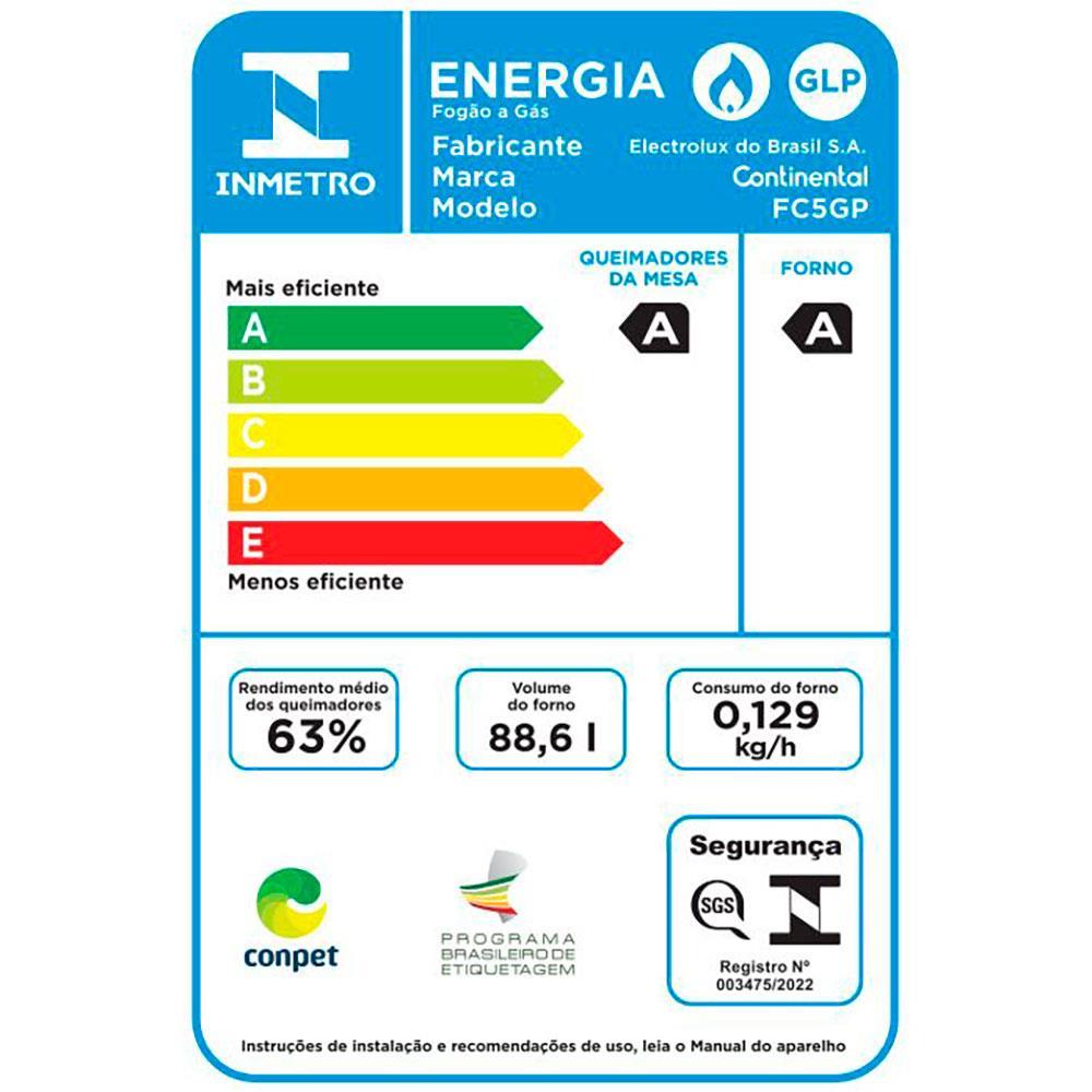 Fogão Continental 5 Bocas FC5GP com Mesa de Vidro, Tecnologia Top Limpa Fácil e Acendimento Automático – Preto - 9