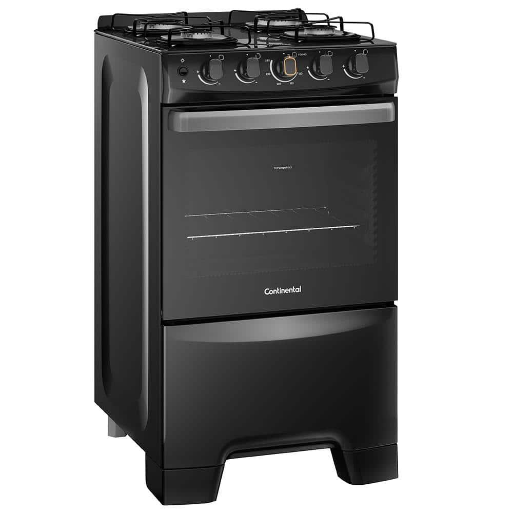Fogão Continental 4 Bocas FC4FP com Mesa de Vidro, Tecnologia Top Limpa Fácil e Acendimento Automático – Preto - 1