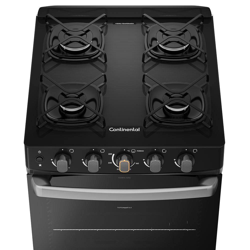 Fogão Continental 4 Bocas FC4FP com Mesa de Vidro, Tecnologia Top Limpa Fácil e Acendimento Automático – Preto - 3