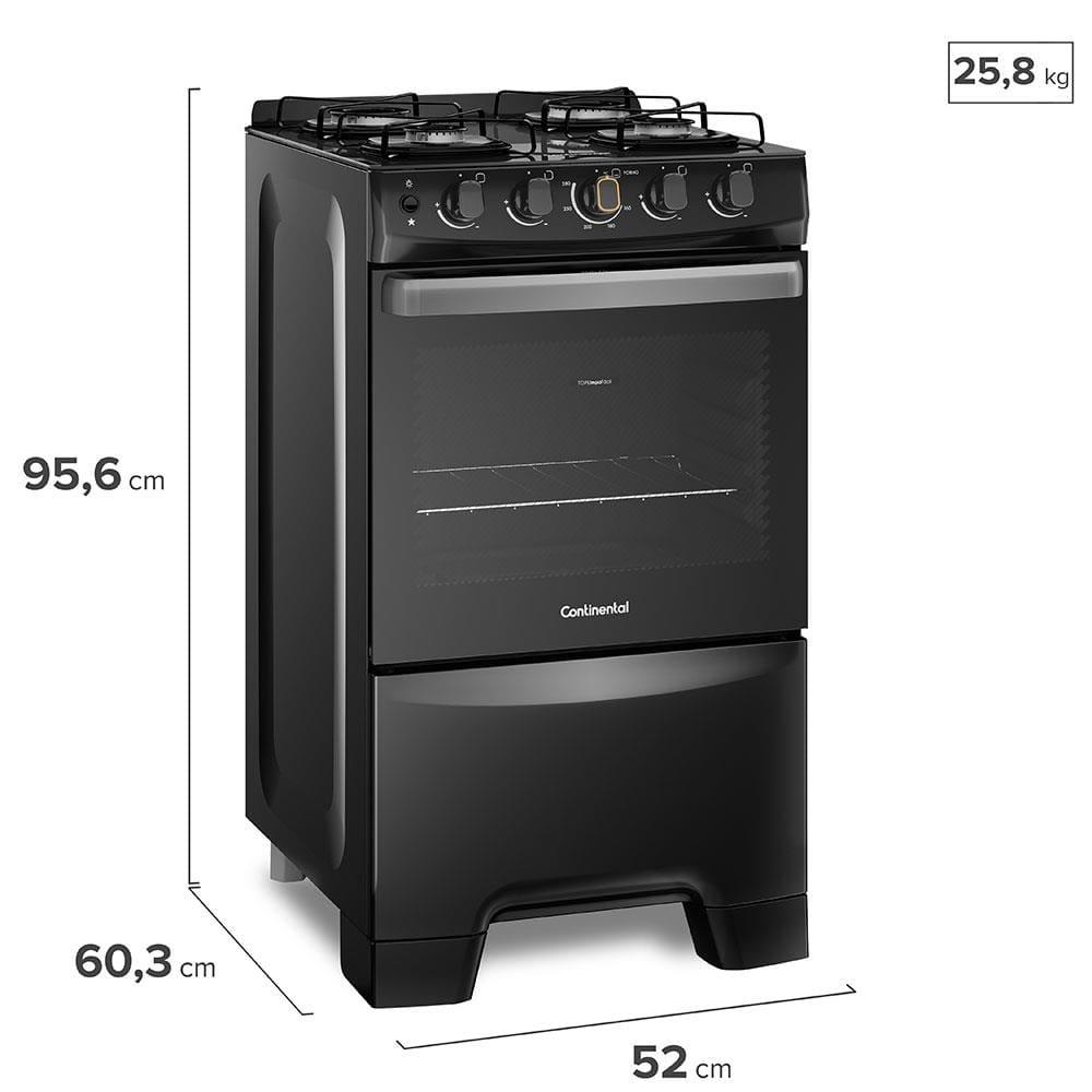 Fogão Continental 4 Bocas FC4FP com Mesa de Vidro, Tecnologia Top Limpa Fácil e Acendimento Automático – Preto - 8